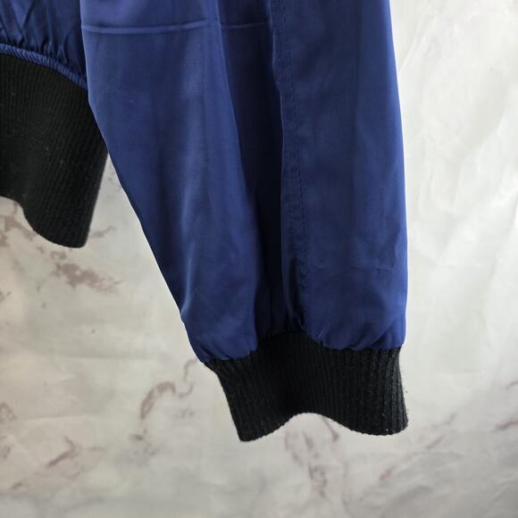 Anthropologie Jacket Women Small Blue Black Bomber Satin Hei Hei Crop Juneworthy - Picture 4 of 10